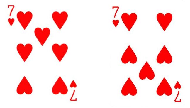 7 de coeur à l'endroit et à l'envers